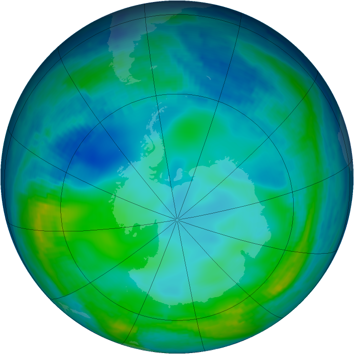 Antarctic ozone map for 07 June 1997